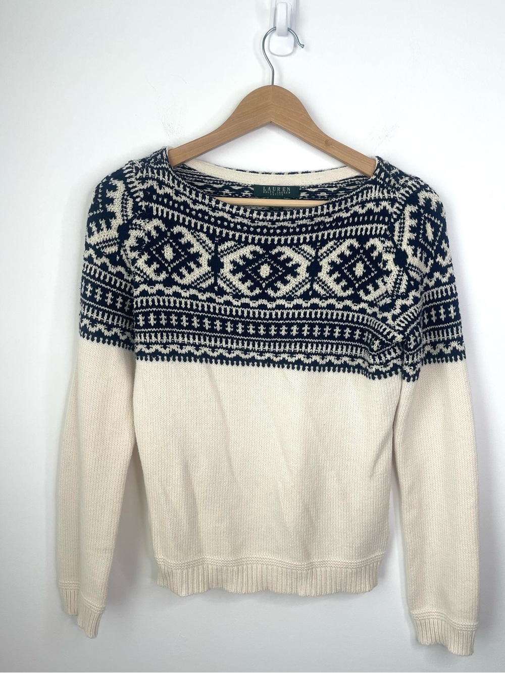 Lauren Ralph Lauren Black and Cream Patterned Sweater petite small